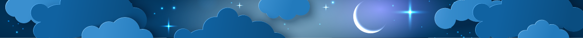 Small height banner displaying a blue night's sky with a moon and clouds
