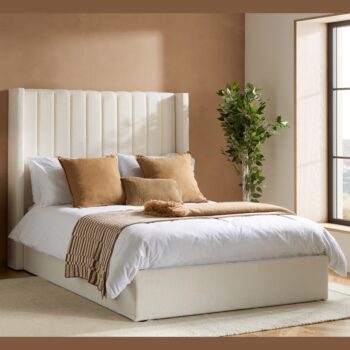 White Boucle Ottoman Bed